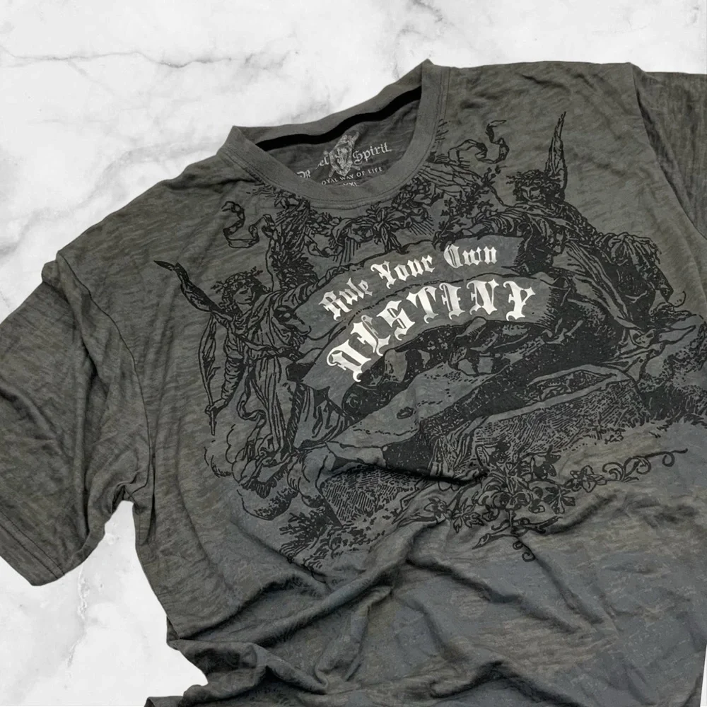 Men's Rebel Spirit Charcoal Grey | Black | White Burnout S/S Tee Shirt - Picture 4 of 5
